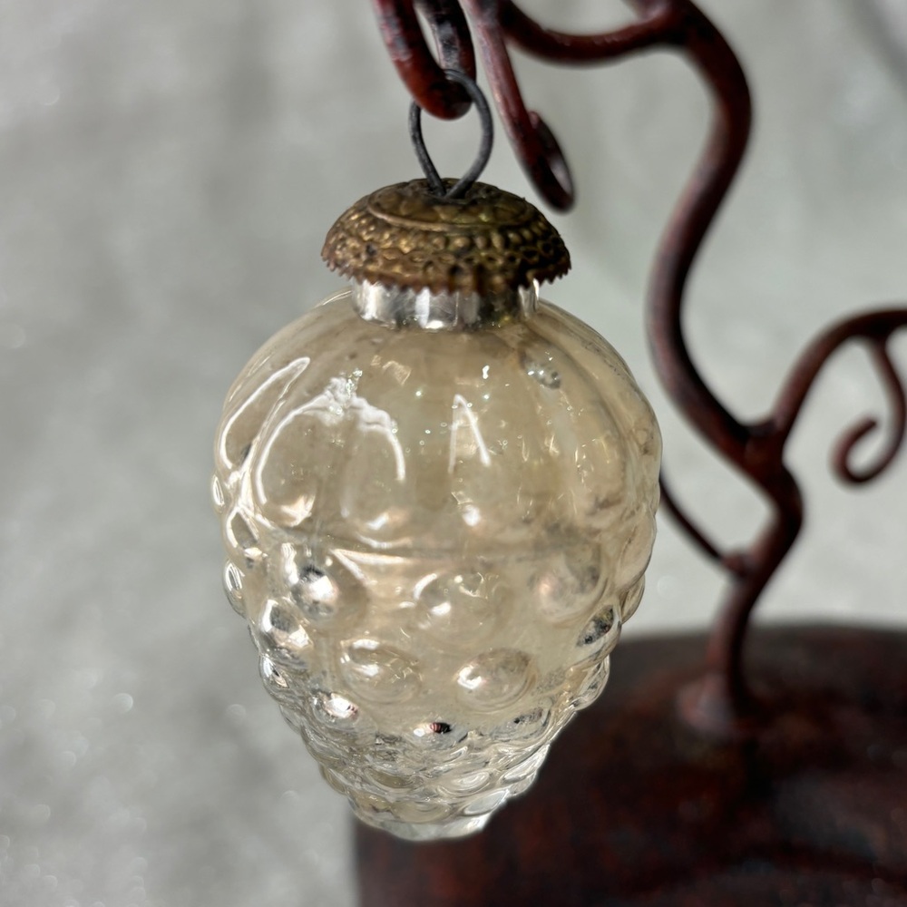 Vintage 3.25” Kugel Mercury Glass Grape Cluster Silver Christmas Ornament German